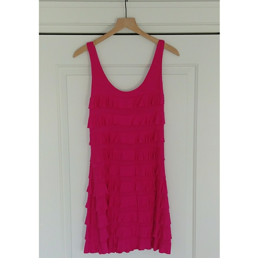 Hot Pink Tiered Ruffle Sleeveless Scoop Neck Dress